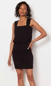 SUNDRY | Square Neck Ruched Black Dress‎ size 4 Evereve