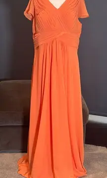 Orange Flutter Sleeve Full Length Chiffon Bridesmaid Dress Corset Back Size 18W