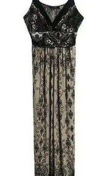 FLOWY Boho Paisley Soft Stretchy Spaghetti Strap Dress Large Black Brown Pink