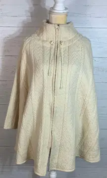 Boyne Valley Weavers lVintage Boyne Valley ivory Wool Full-Zip Cardigan Poncho Cape Woman One Size