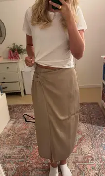 Midi Tan Silk Skirt