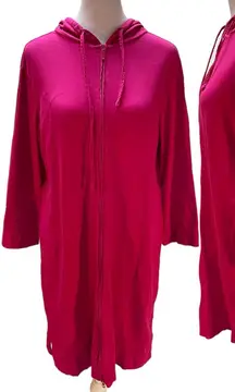 L.L. Bean Hot Pink 3/4 Sleeve Long Zip Front Lightweight Hoodie Size Small