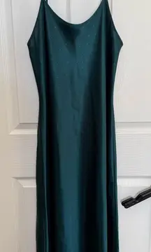 Teal Satin Slip Dress L Copper Dot Bias Cut Midi Festival Y2K Fairy soft girl