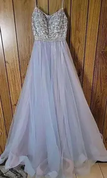 Splash  Beaded Sparkle blue Bodice long prom tulle dress size 2 Unique!