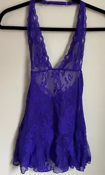 Victoria's Secret Y2K Lace Halter Babydoll Chemise Lingerie Purple Top XS Mesh