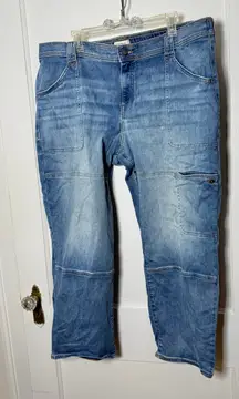 Up West Medium Wash Blue Denim Jogger Cargo Elastic Jeans Women's Size XL
