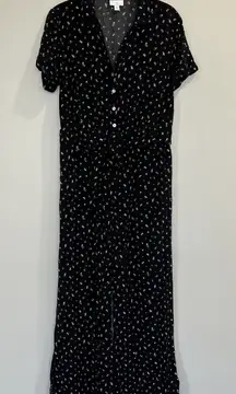J. Jill Full Leg Short‎ Sleeve Women’s Jumpsuit Black Floral Size Small