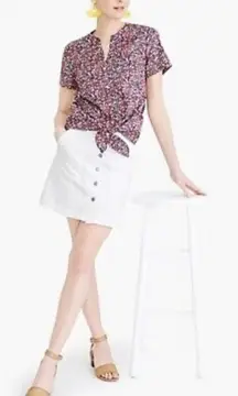Womens J Crew Multi Floral Button Down Tie Front Split Neck Top - Sz L