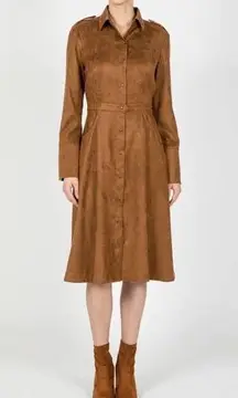 Hilton Hollis Luxe Faux Suede Dress Chestnut Brown Women's Large Quiet Luxury