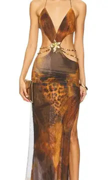 Jaded London Vida Maxi Dress in Grunge Animal UK 12 / US L New Womens Cut out