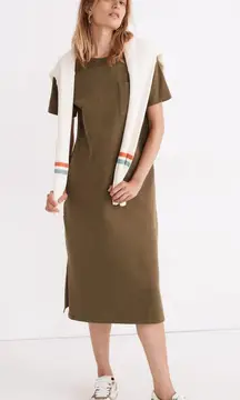 Madewell Oversized Pocket 100% Cotton T-Shirt Dress in Kale Green Size XS