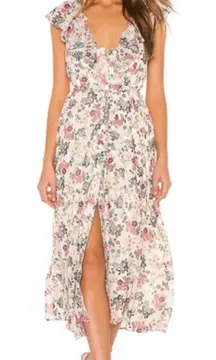 Revolve Tularosa Naya Ruffle Midi Dress in Ivory Floral size Small