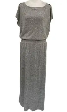 prAna  Hemp Blend Jersey Knit T-Shirt Maxi Dress Short Sleeve Pockets Gray sz XS