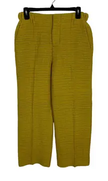 Marni Textured Wide Leg Cropped Pants Mustard Yellow Silk Blend High‎ Waist 38