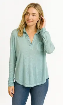 Bella Dahl turquoise collared distressed long sleeve pullover xs