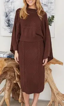 Chaining Pattern Knit Sweater and Skirt Set