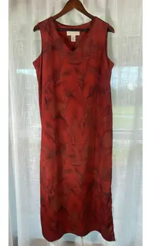 VTG Norton McNaughton Large Maxi Dress  90s Y2K Floral V-Neck Red Tropical Flowy
