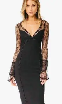 ALC Frank A. L. C Black Lace Long Sleeve Pencil Dress with bell sleeves