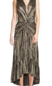 Misa Los Angeles Ava Plunging Twist Maxi Dress Size Large NWT Flounce Hem Ruched