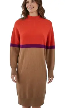 NWT LUSSO CASHMERE 100% Cashmere Sweater Dress MEDIUM‎ Pumpkin Blaze Colorblock