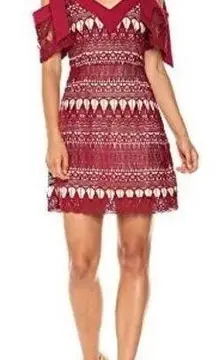 Red Lace Off The Shoulder Mini Dress Burgundy Medium New