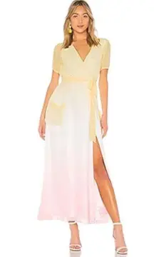 LPA  The Label Yellow Pink Ombré Short Sleeve Wrap Maxi Dress 530 Sz M REVOLVE