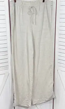 H&M Linen Blend Wide Leg Boho Palazzo Drawstring Pants Beige Oatmeal Tan Medium