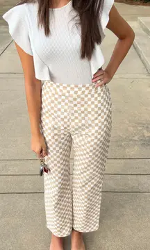 Tan And White Checkered Pants