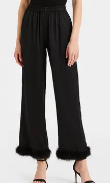 For Love & Lemons Lounge Pants Women’s Small Black Feather Trim Wide Leg Pajama