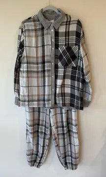 Aerie Plaid Lounge Pajamas Set Women Size Medium Cozy Whimsygoth Cabincore