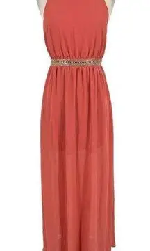 The Clothing Company Metallic Rhinestone Trimmed Maxi Dress Rose Size Medium NWT