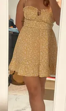 Santorini Beach Vacation Ditsy Floral Tie Shoulder Mini Dress