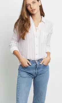 Rails Ellis Gauzy Cotton‎ Button Down Shirt White Pink Gem Stripe size small