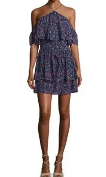 Paige  Darya Floral-Print Silk Mini
Dress, Dark Ink Blue - Baked Apple Size S