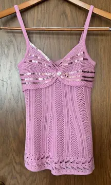 Tahari Merino Wool Crochet Camisole with Sequins