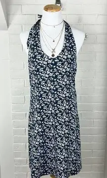 Hollister Navy Micro Floral Casual Halter Neck Dress Size L