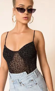 Nwt superdown black leopard bustier bodysuit‎ Women’s Size XS