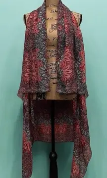 Bohemian Red and Gray Paisley Chiffon Vest Wrap One Size