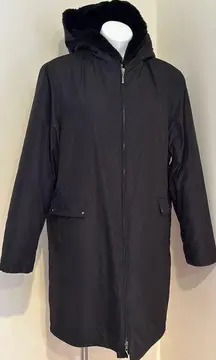 Gallery Black Trench Coat With Teddy Material Inside With Pockets & Hoodie.Dz XL