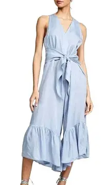 Tibi Jumpsuit Women 4 Blue Tie Waist Sleeveless Boho Cottagecore‎ Ruffle Hem