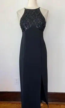 Vintage 90’s Solid Black Full Length Sequin Prom Dress