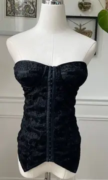 Kookai Black Satin Jacquard Bustier Top Mon Wife $100 S M