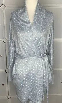 Jaclyn Intimates Blue With White Polka Dot MIDI Robe Size Small