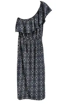 Allison Joy Evereve One Shoulder Ruffle Romantic Dress Size M Boho Midi Flounce