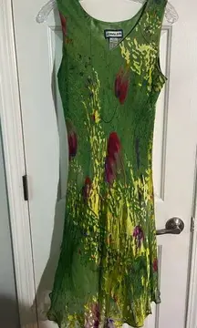 Simply silk green abstract printed midi dress size large