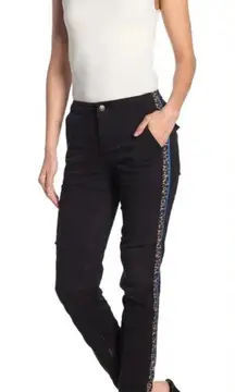 PAM & GELA Leopard Print Racer Stripe Cargo Pants Black Size US‎ 28