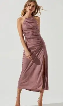 ASTR  The Label Mauve Halter Neck Satin Front Slit Midi Dress Size M NWT