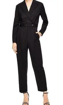 NWOT Sandro Brave Belted Tapered-leg Twill Jumpsuit in Noir Black Sz 6 US/36 FR