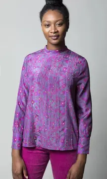 Apiece Apart Sez Pintuck Purple floral Silk Blouse size 4