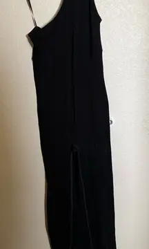 Urban Outfitters Asymmetrical‎ Halter Neck Ribbed Flare Jumpsuit Sz L NEW black